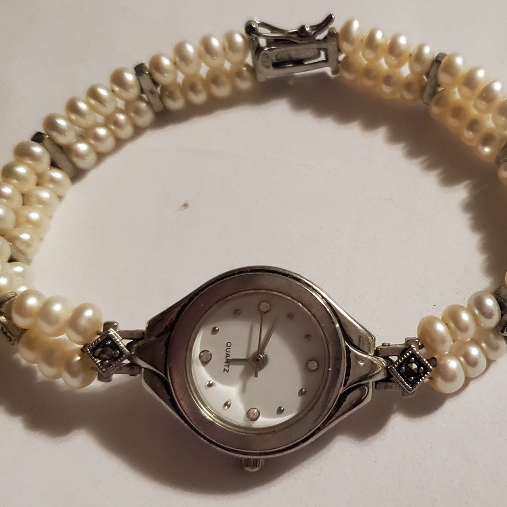 Vintage sterling silver saltwater pearl Jasco Time watch